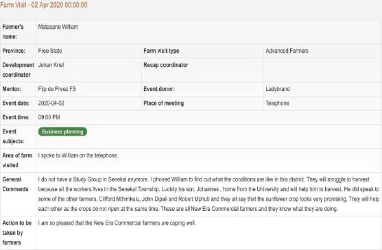 Example screenshot of Grain SA web reporting